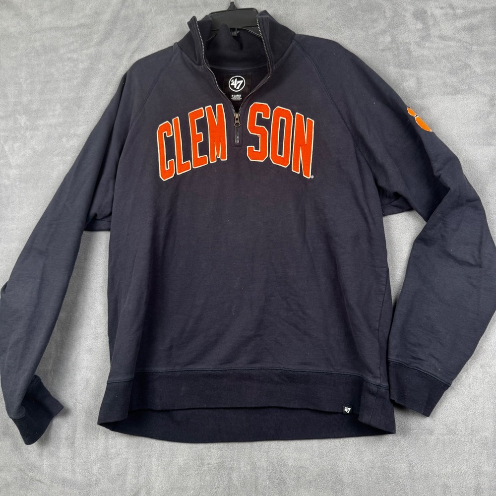 47 Brand Clemson Tigers Mens XL Quarter Zip Sweatshirt‎ Navy Blue Pullover